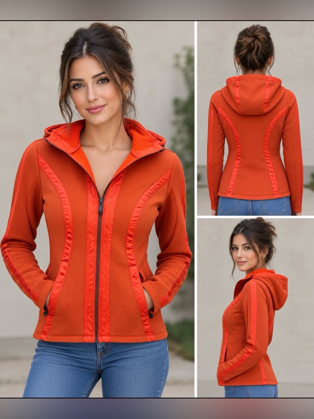 Athleta Verbier Orange Hooded Zip Jacket